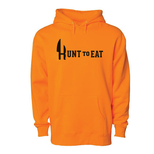 Hunt To Eat Logo Wear Blaze Orange Hooded Sweatshirt.