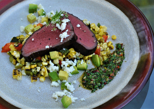 Sous Vide Backstrap with Roasted Poblanos and Corn