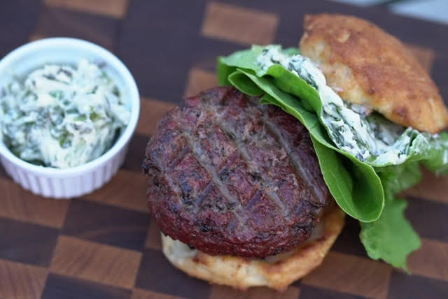 Morel Game Burgers with Charred Scallion Butter