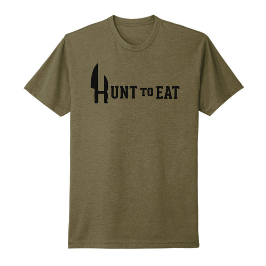 Logowear featuring a Hunt To Eat logo on a Military green T-shirt