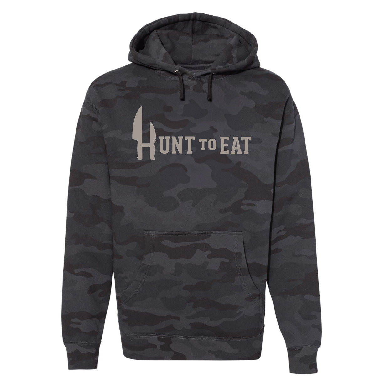 Hunt To Eat logowear Black Camo Hooded Sweatshirt.